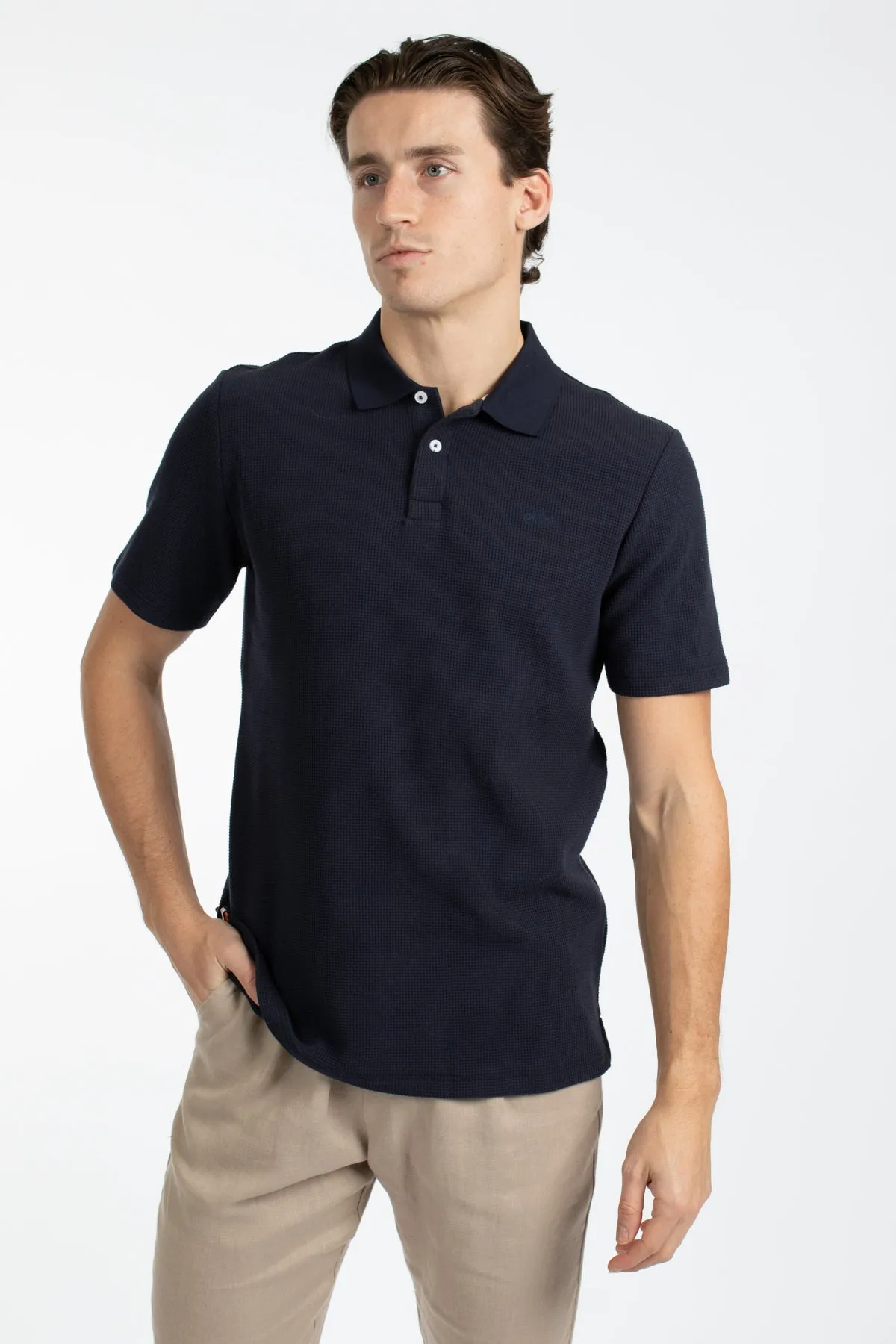 Navy Waffle Polo Shirt