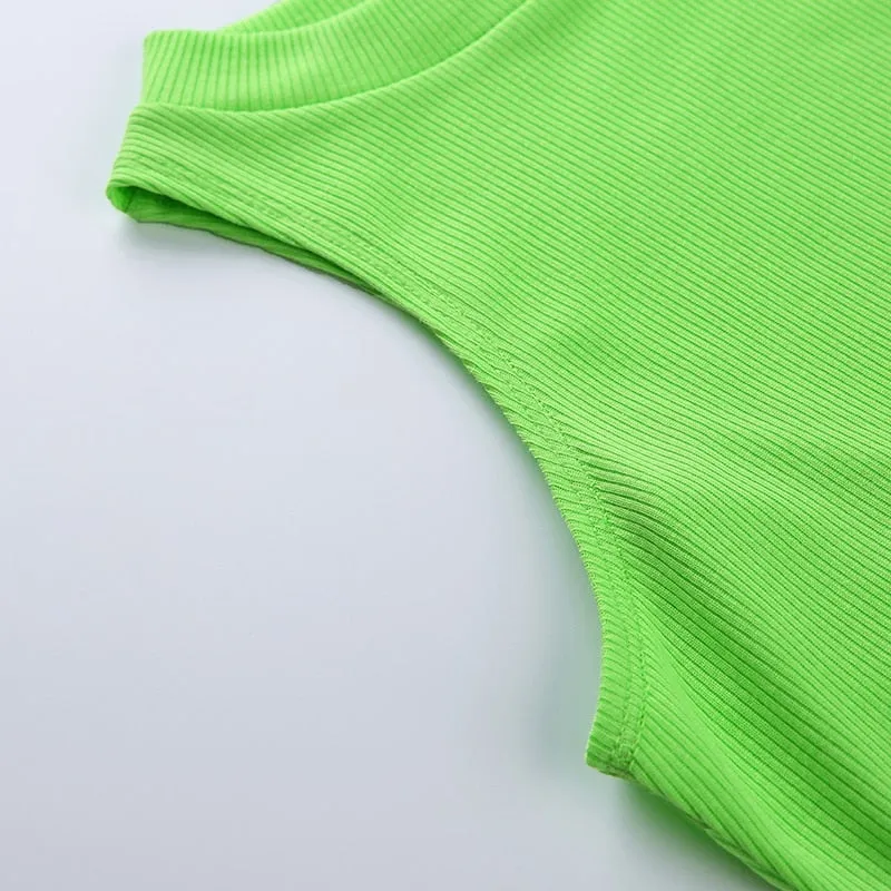 Neon Green Tank Tops Off Shoulder Sexy Cropped Top Sleeveless