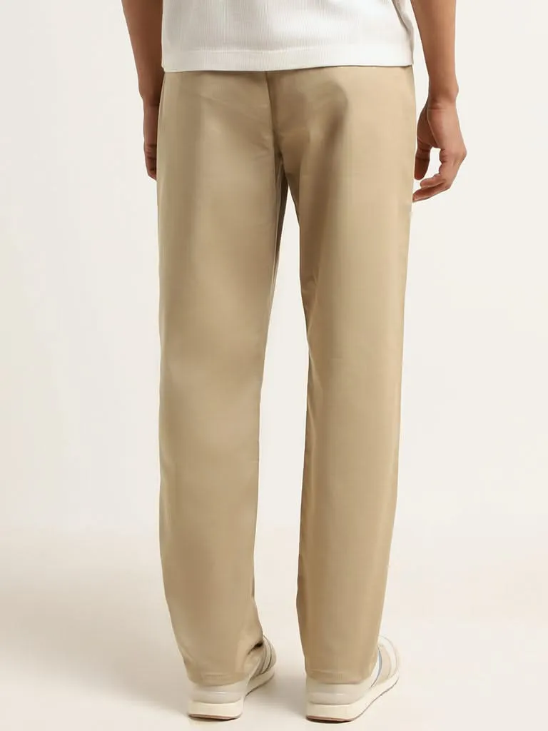 Nuon Beige Plain Relaxed Fit Trousers