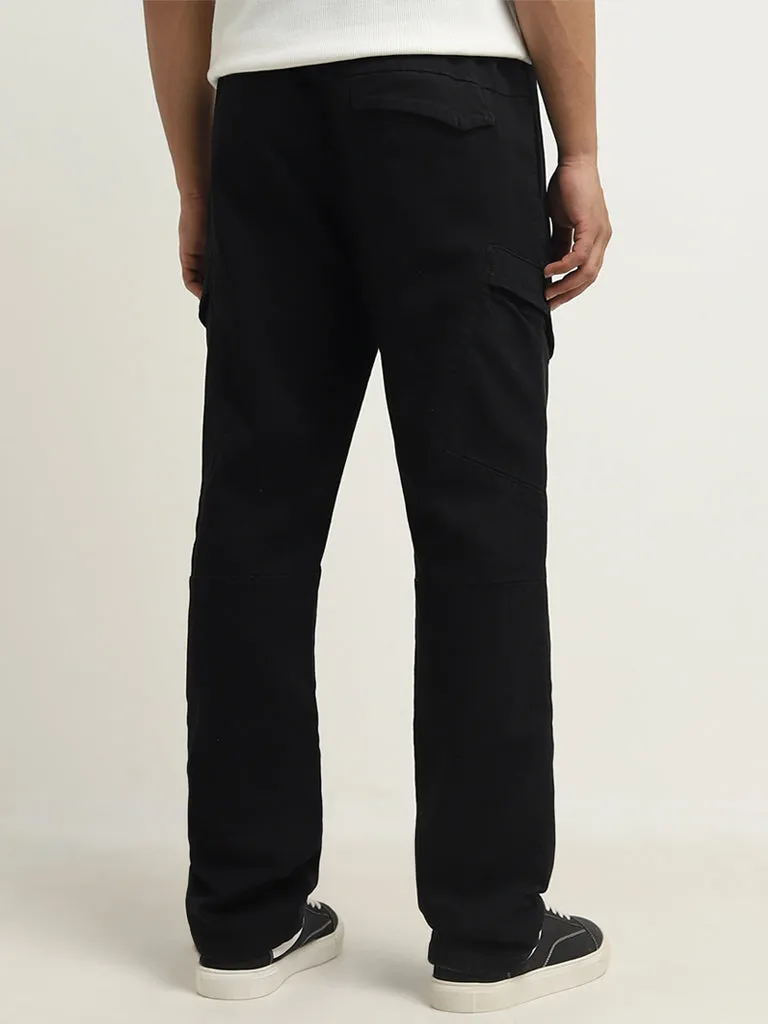 Nuon Black Relaxed-Fit Mid-Rise Cotton Blend Chinos