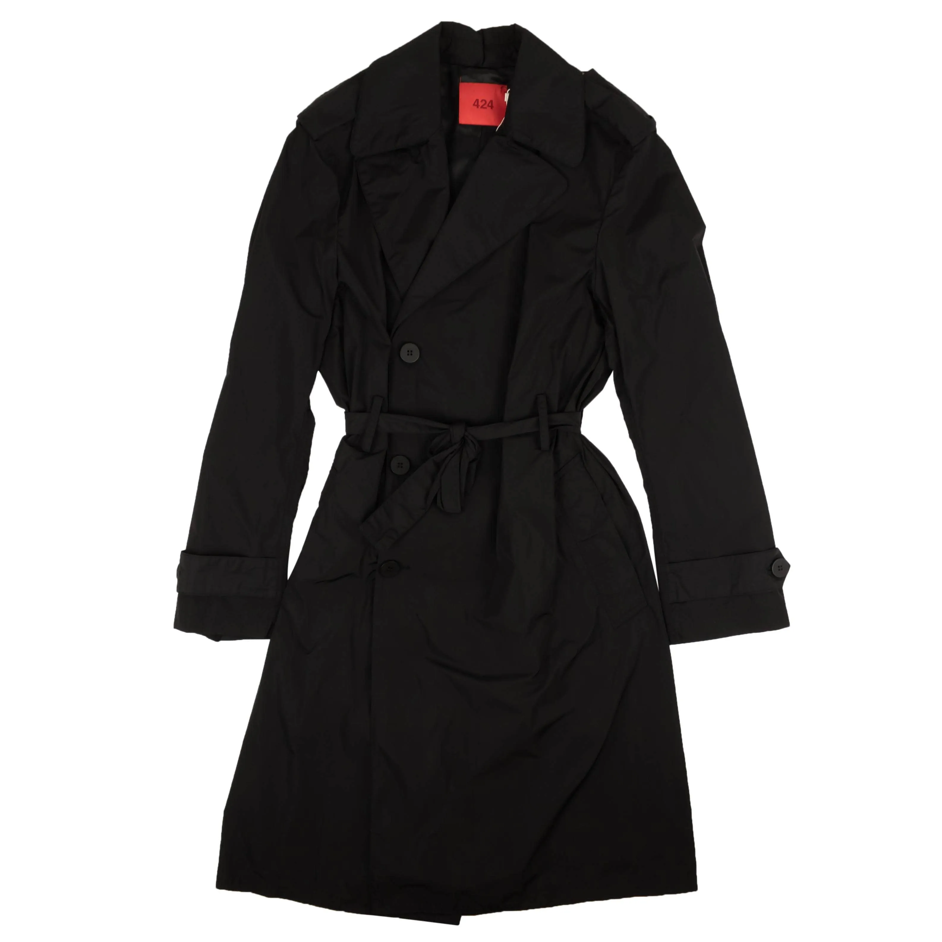 NWT 424 ON FAIRFAX Black Nylon Trench Coat Size S $1370