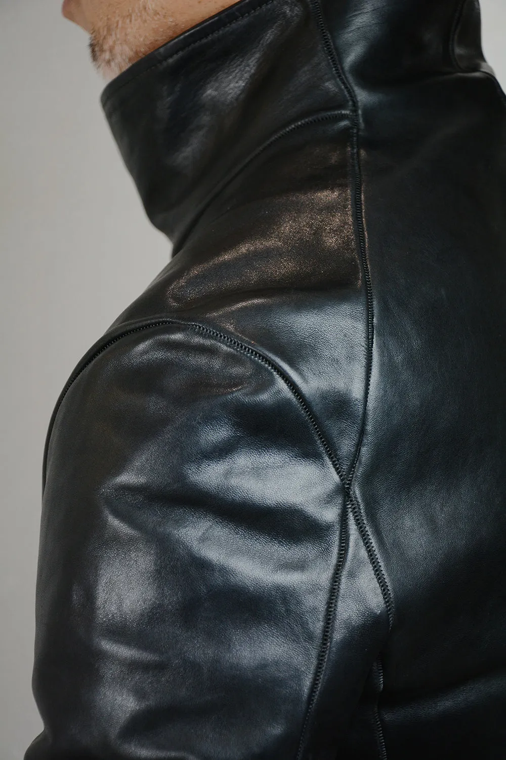 OBJECT DYED LINED HIGH NECK LEATHER JACKET