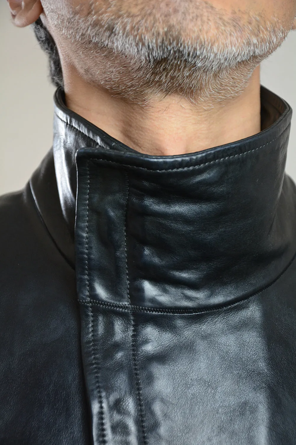 OBJECT DYED LINED HIGH NECK LEATHER JACKET