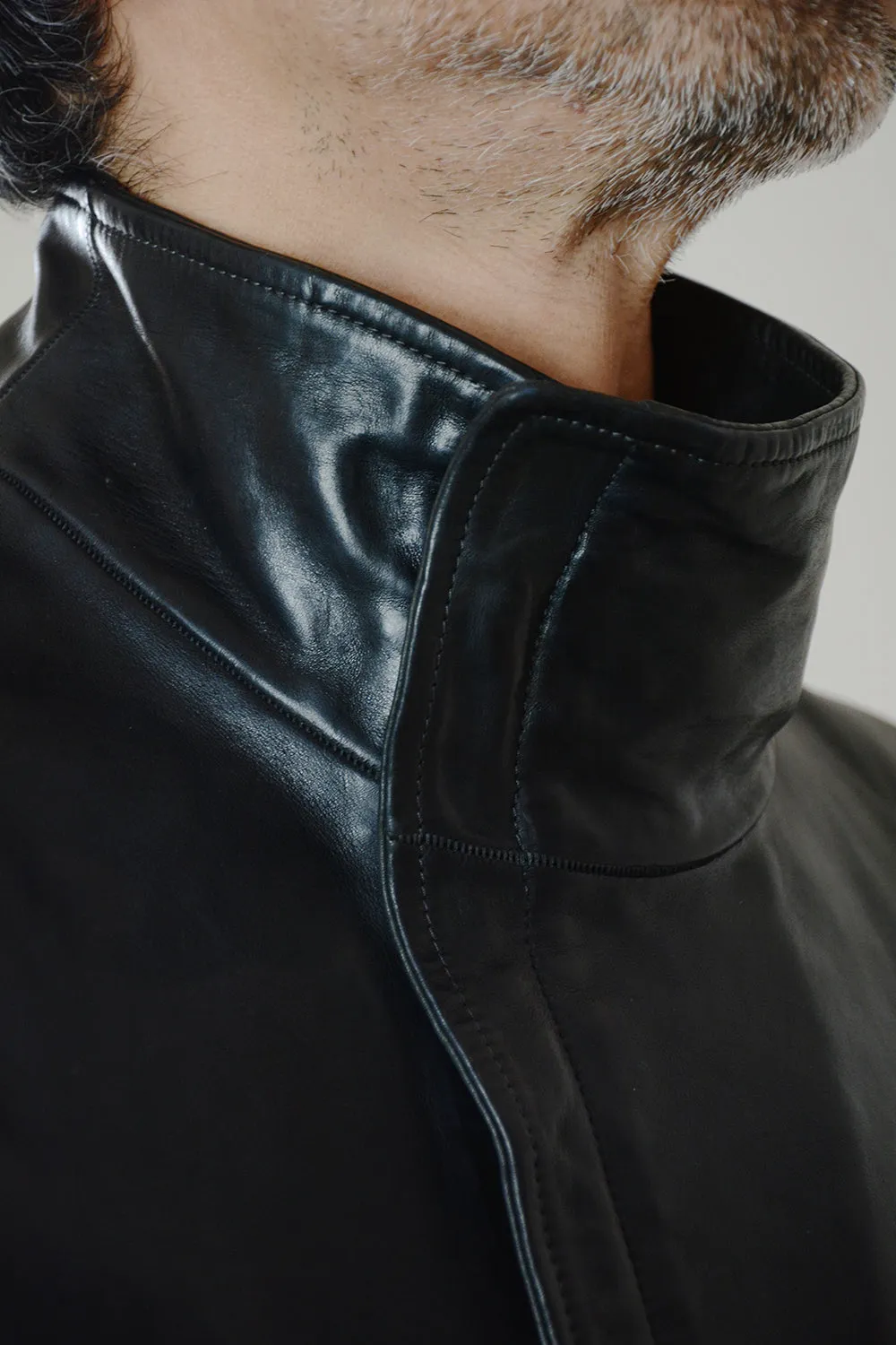 OBJECT DYED LINED HIGH NECK LEATHER JACKET