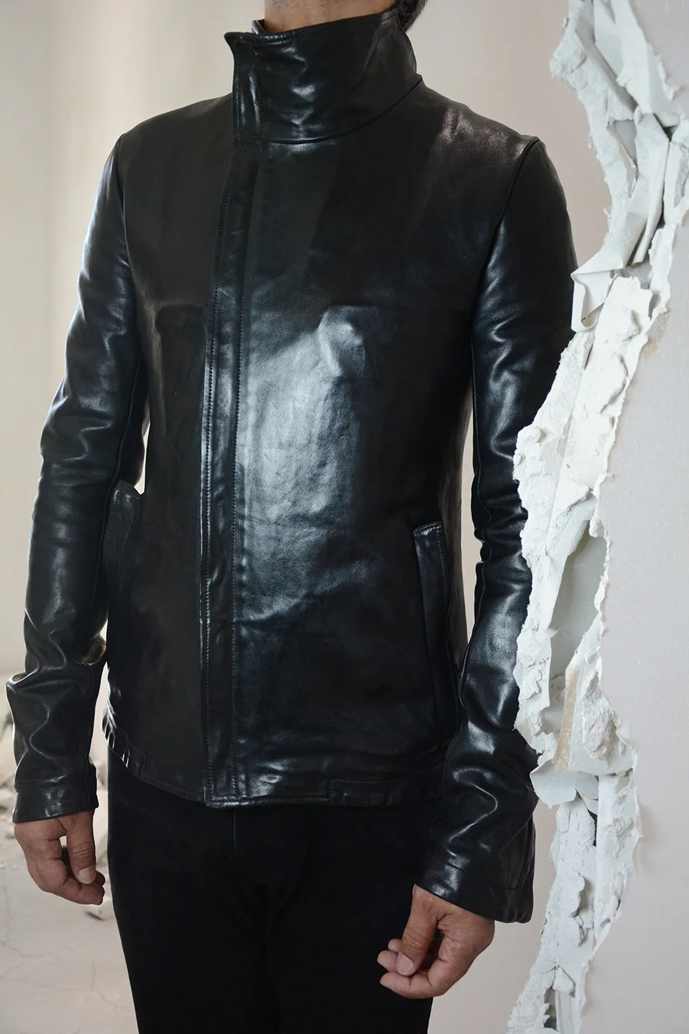 OBJECT DYED LINED HIGH NECK LEATHER JACKET