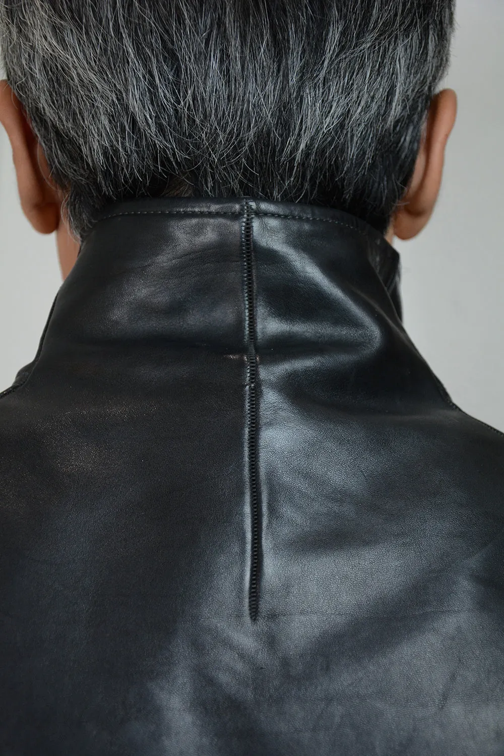 OBJECT DYED LINED HIGH NECK LEATHER JACKET