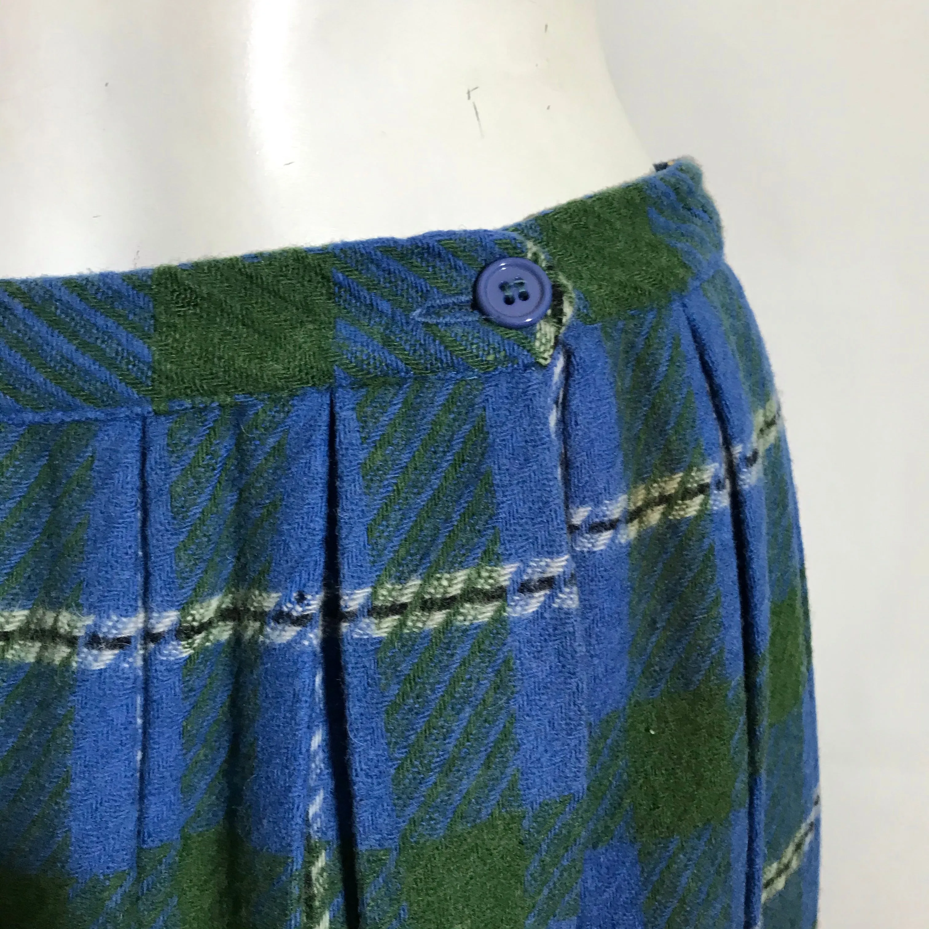 Olive Green and Blue Pleated Wool Skirt circa 1940s