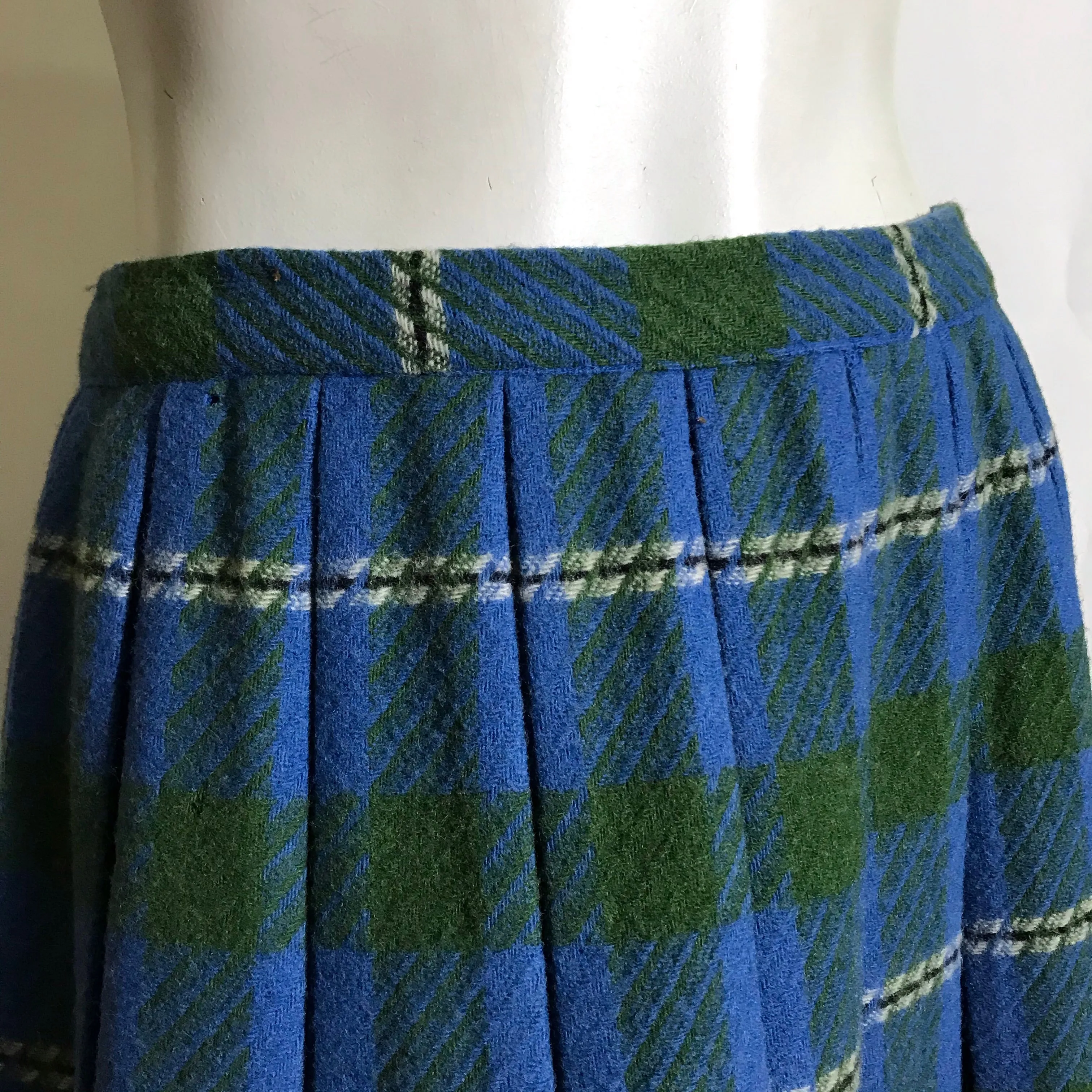 Olive Green and Blue Pleated Wool Skirt circa 1940s