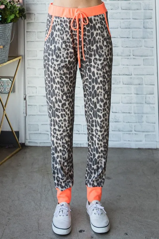 Orange Leopard Stretch Waist Pants