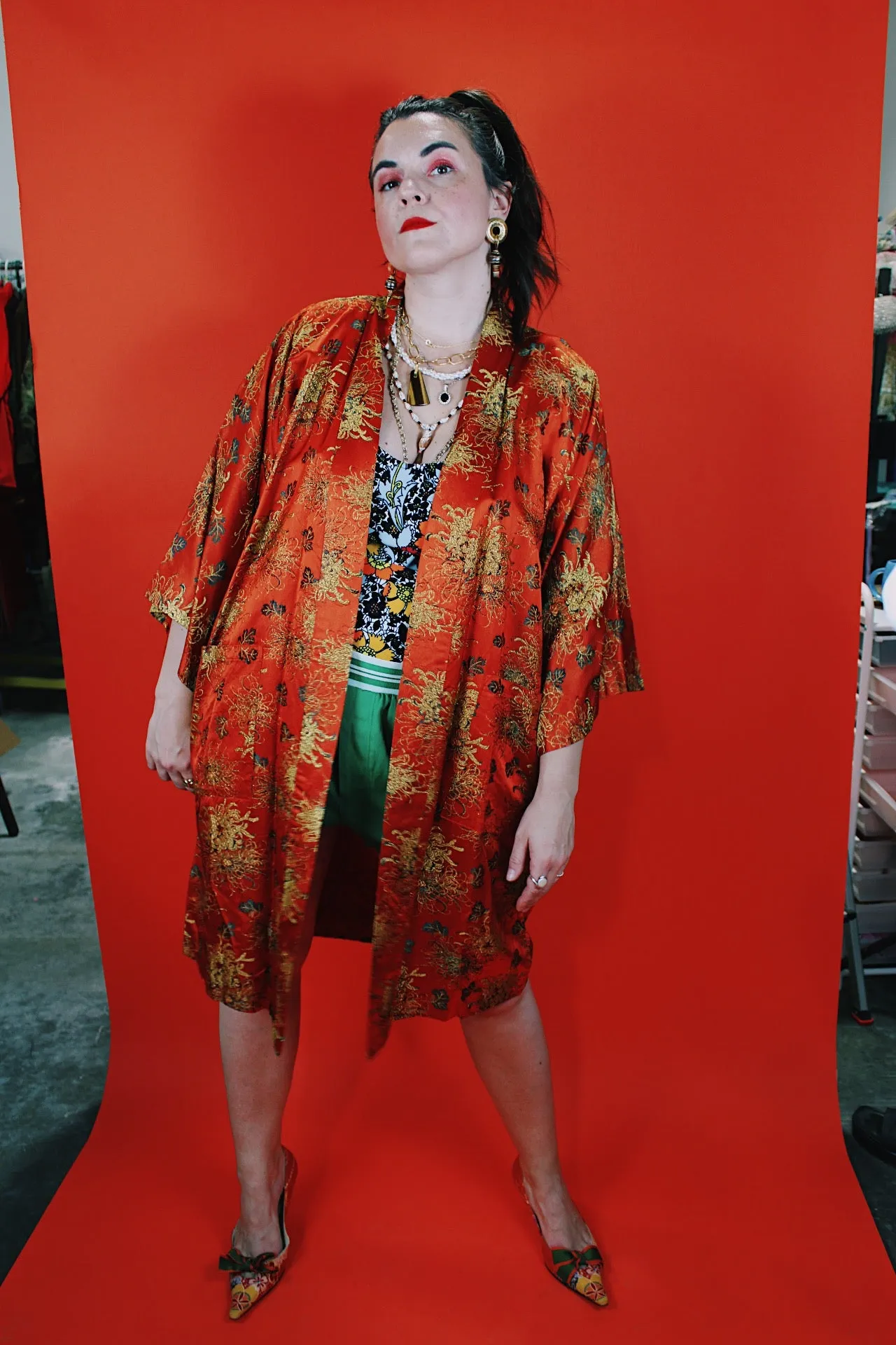 Orange with Gold Metallic Print Robe