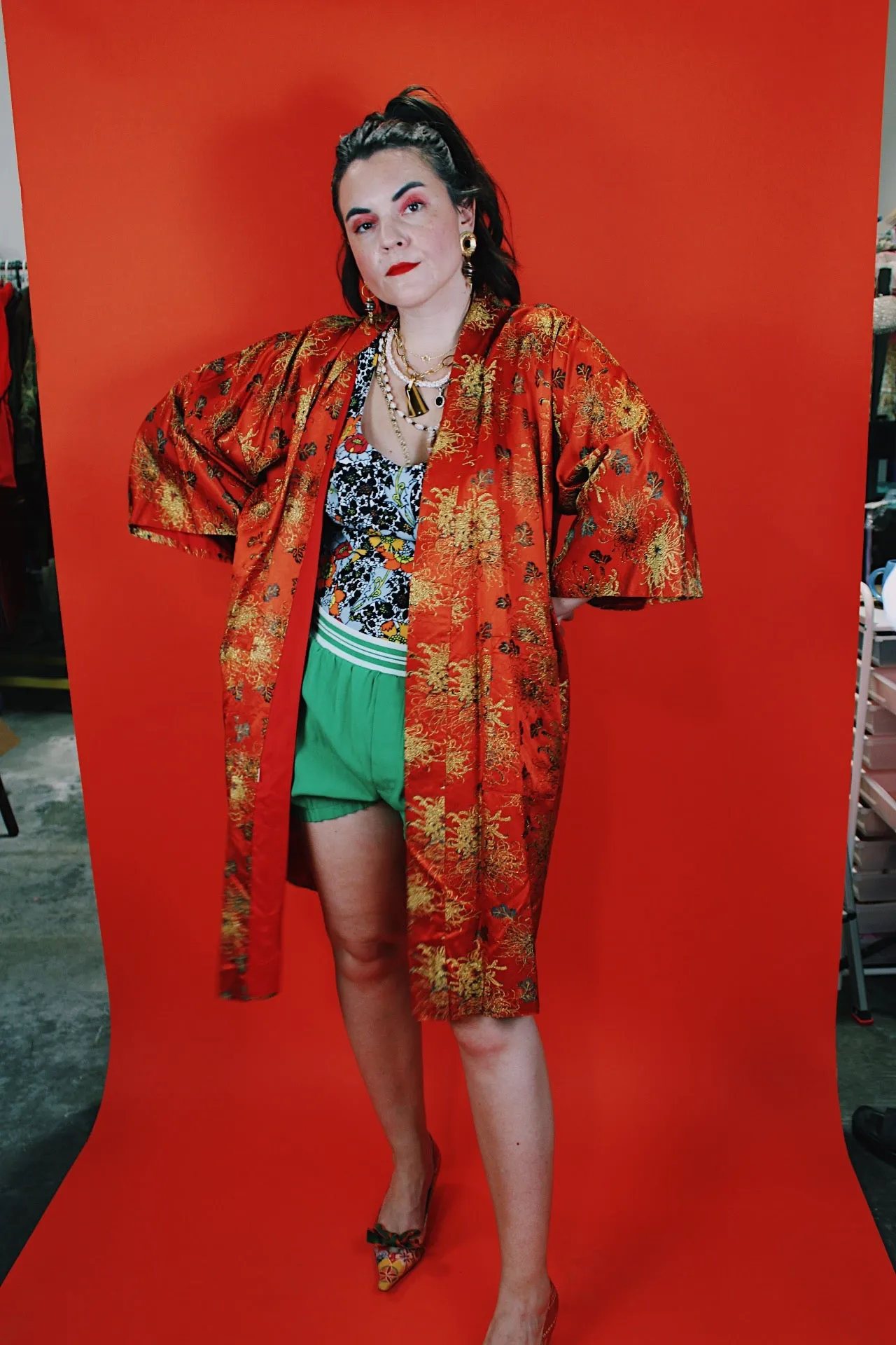 Orange with Gold Metallic Print Robe