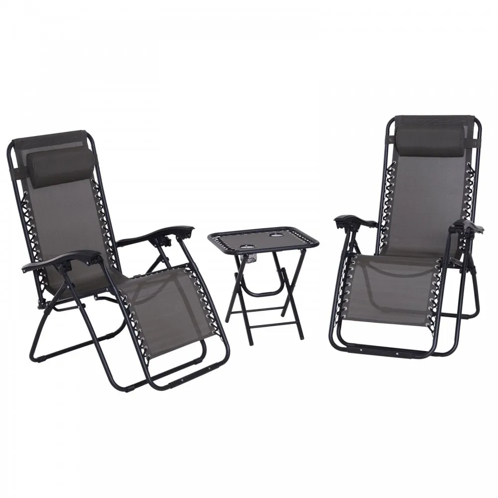 Outsunny-2 Piece Foldable Reclining Loungers With Side Table - Grey