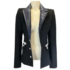 Paco Rabanne Black / Navy Blue Nylon Collared Wool Blazer