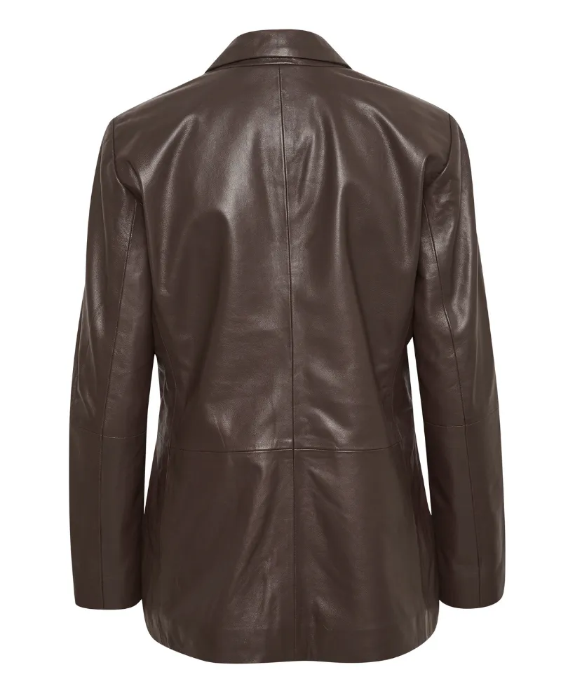 Part Two Roxanna Brown Fudge Leather Blazer