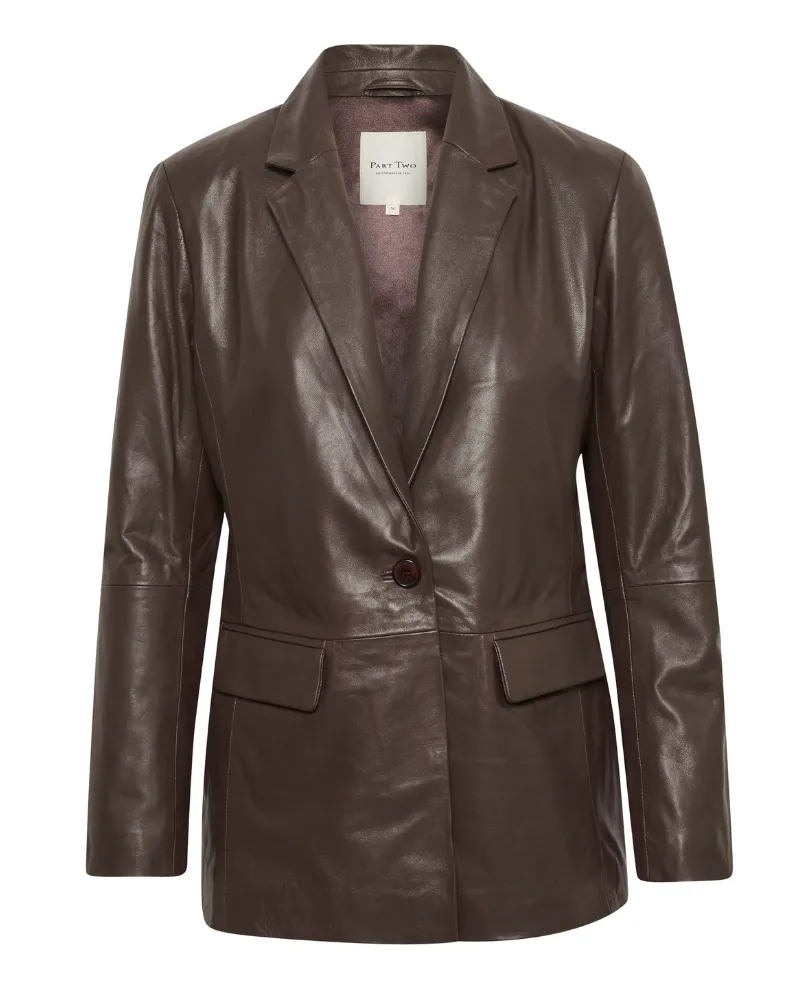 Part Two Roxanna Brown Fudge Leather Blazer