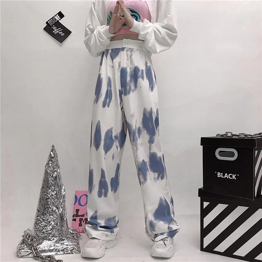 Pastel Tie Dye Print Ulzzang High Waist Pants