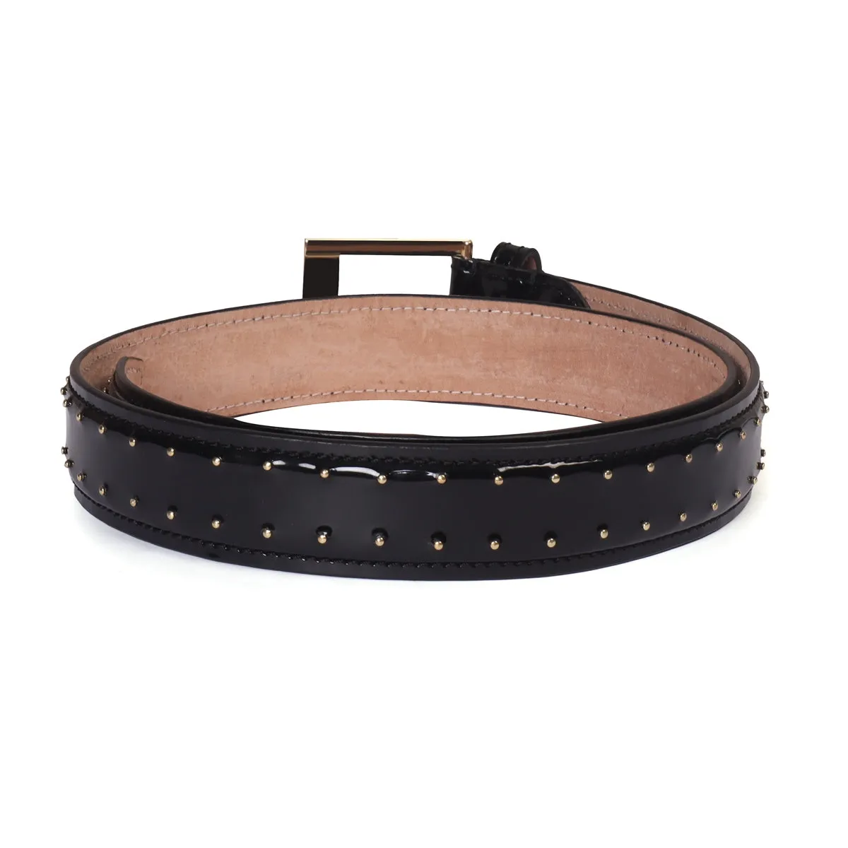 Pint-Sized Golden Stud Detailing Black Patent Leather Gold Finish Buckle Belts By Brune & Bareskin