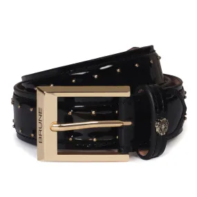 Pint-Sized Golden Stud Detailing Black Patent Leather Gold Finish Buckle Belts By Brune & Bareskin