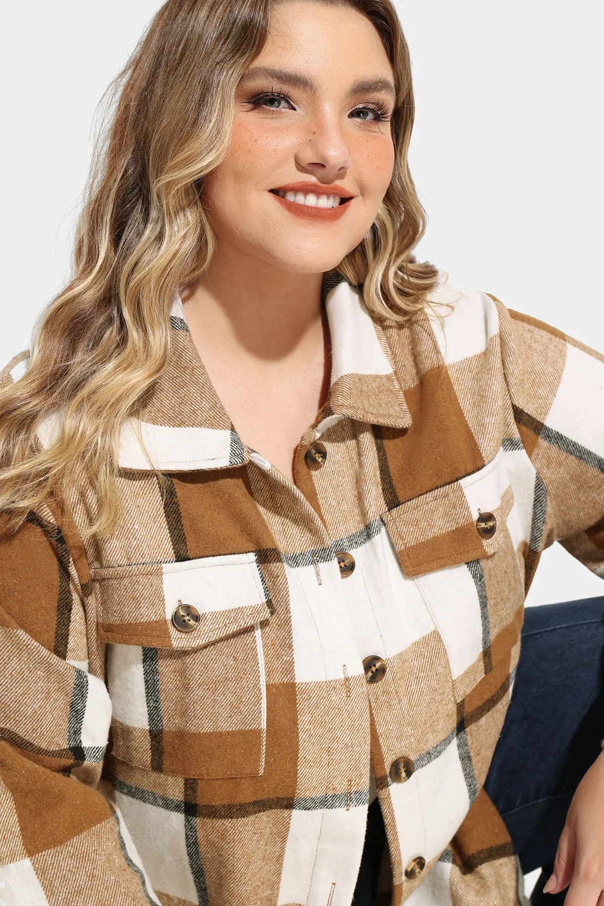 Pocket Plaid Patchwork Button Down Flanner Coat