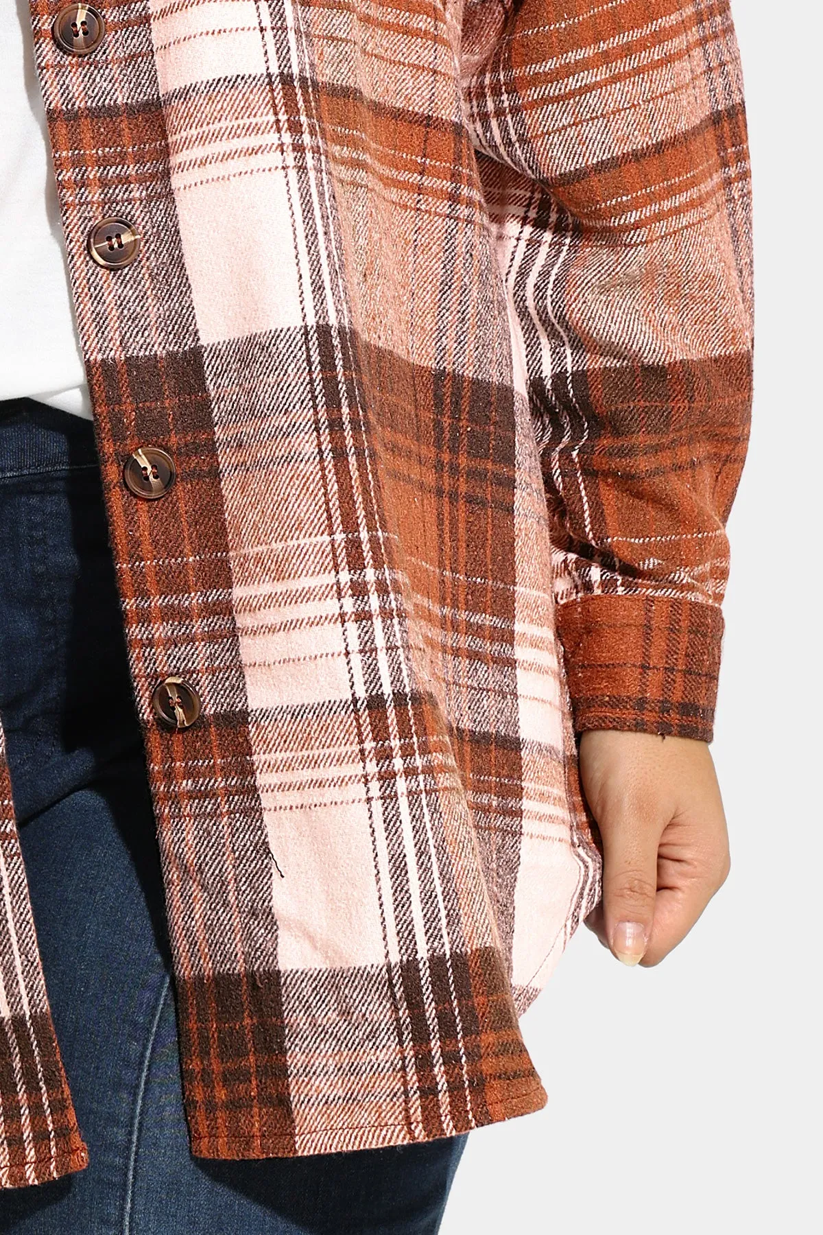 Pocket Plaid Patchwork Button Down Flanner Coat