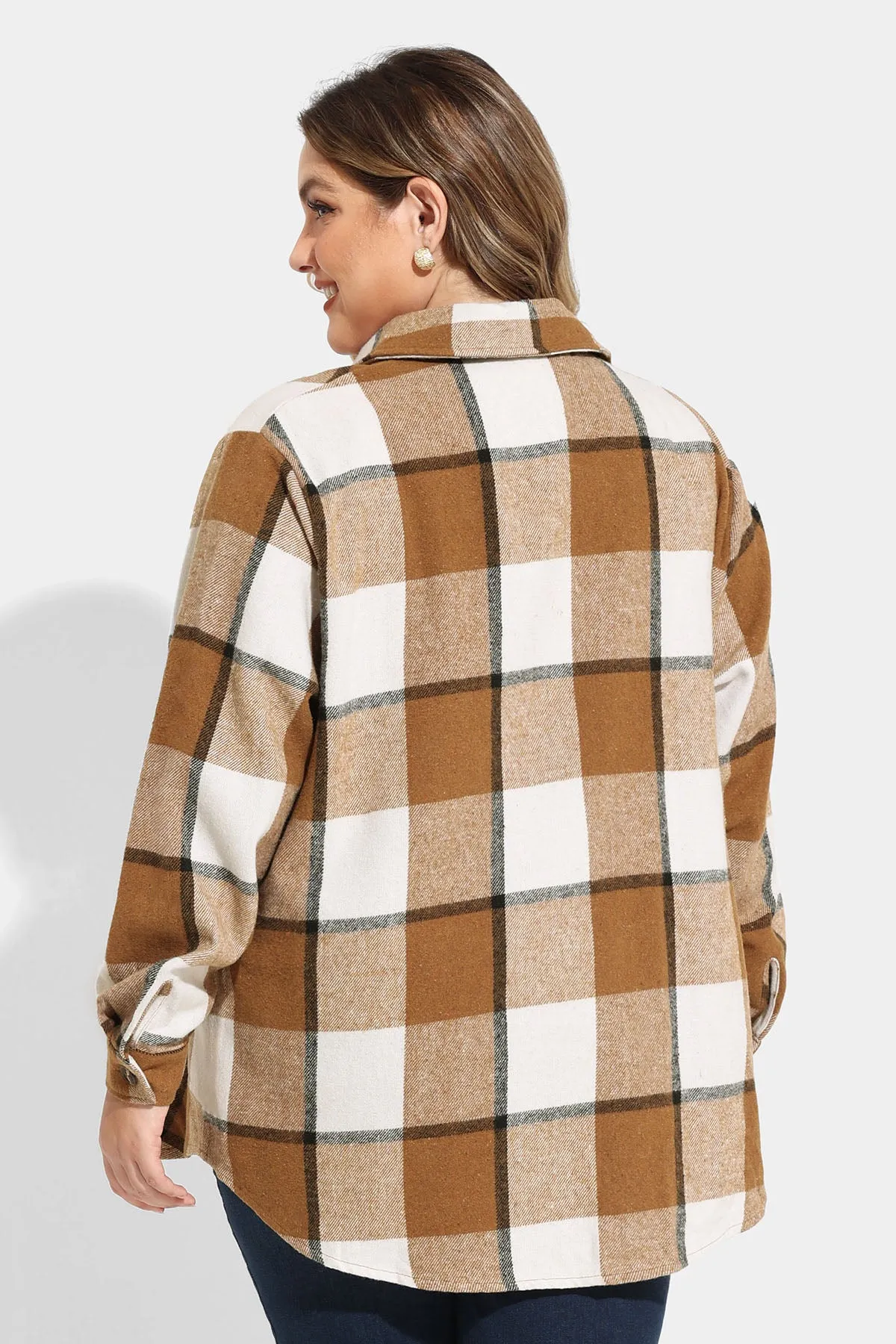 Pocket Plaid Patchwork Button Down Flanner Coat