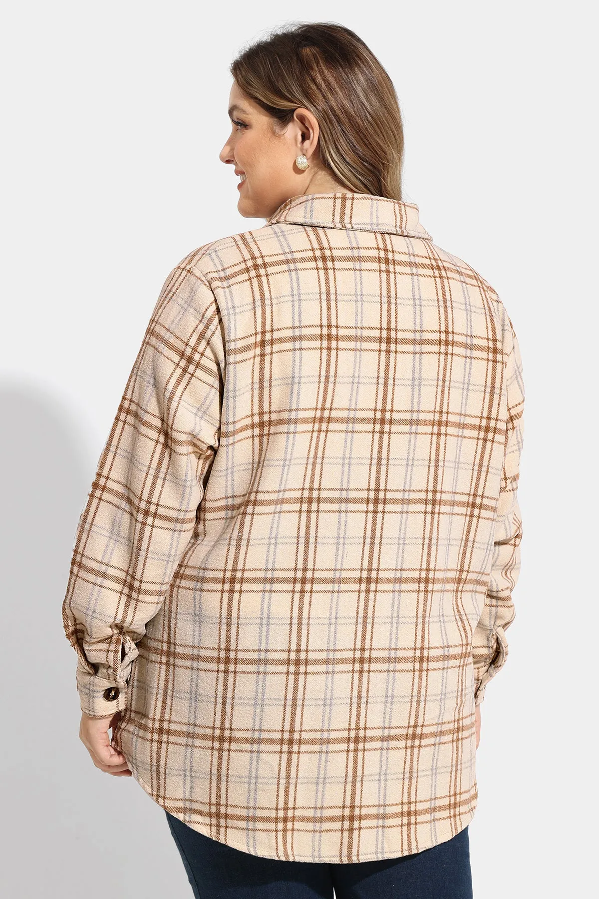 Pocket Plaid Patchwork Button Down Flanner Coat