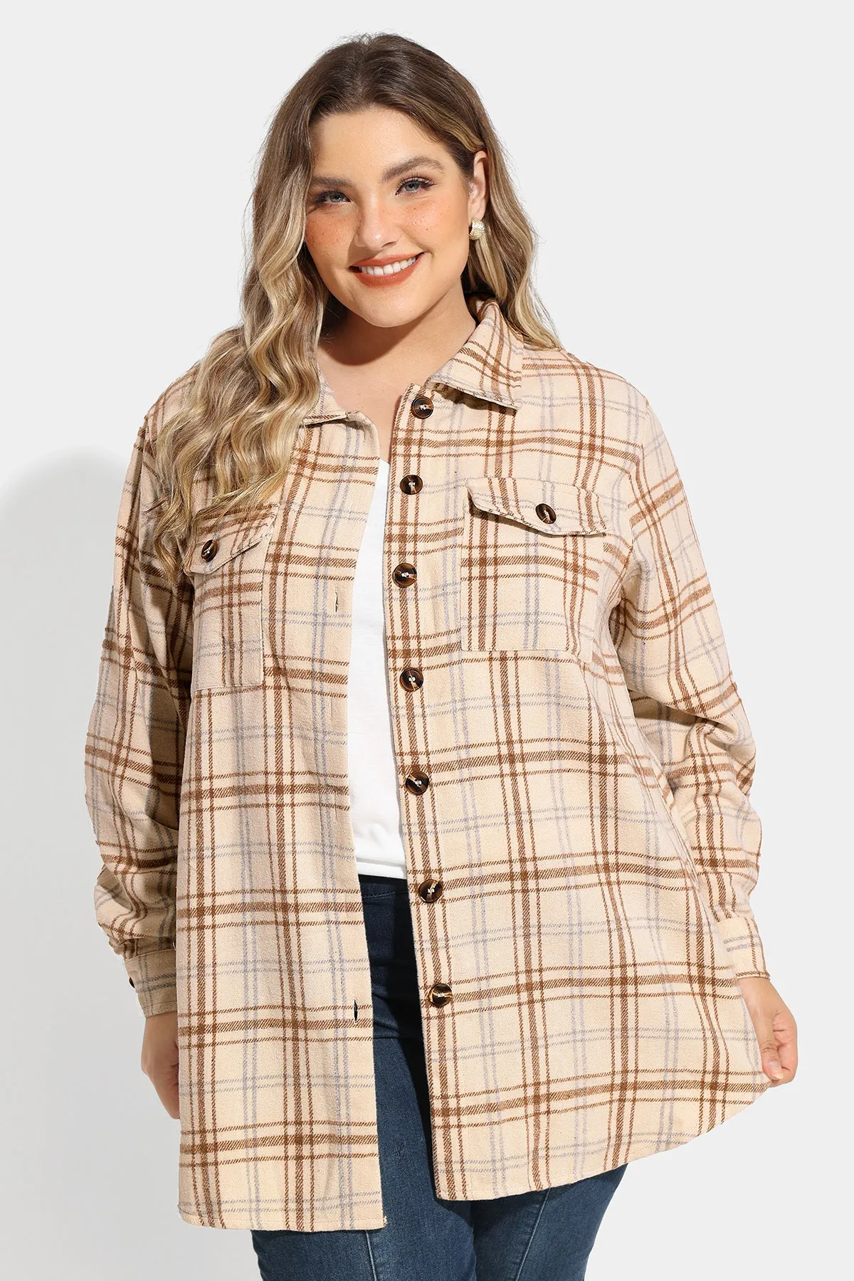 Pocket Plaid Patchwork Button Down Flanner Coat