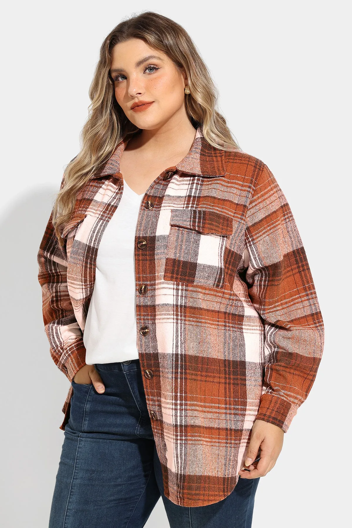 Pocket Plaid Patchwork Button Down Flanner Coat