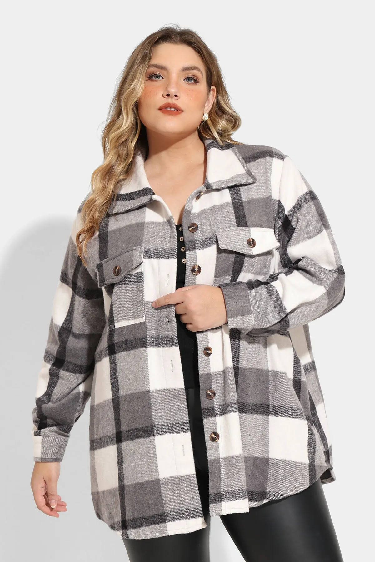 Pocket Plaid Patchwork Button Down Flanner Coat