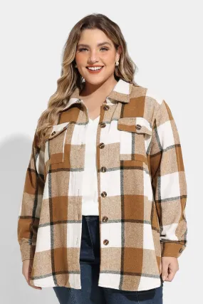 Pocket Plaid Patchwork Button Down Flanner Coat