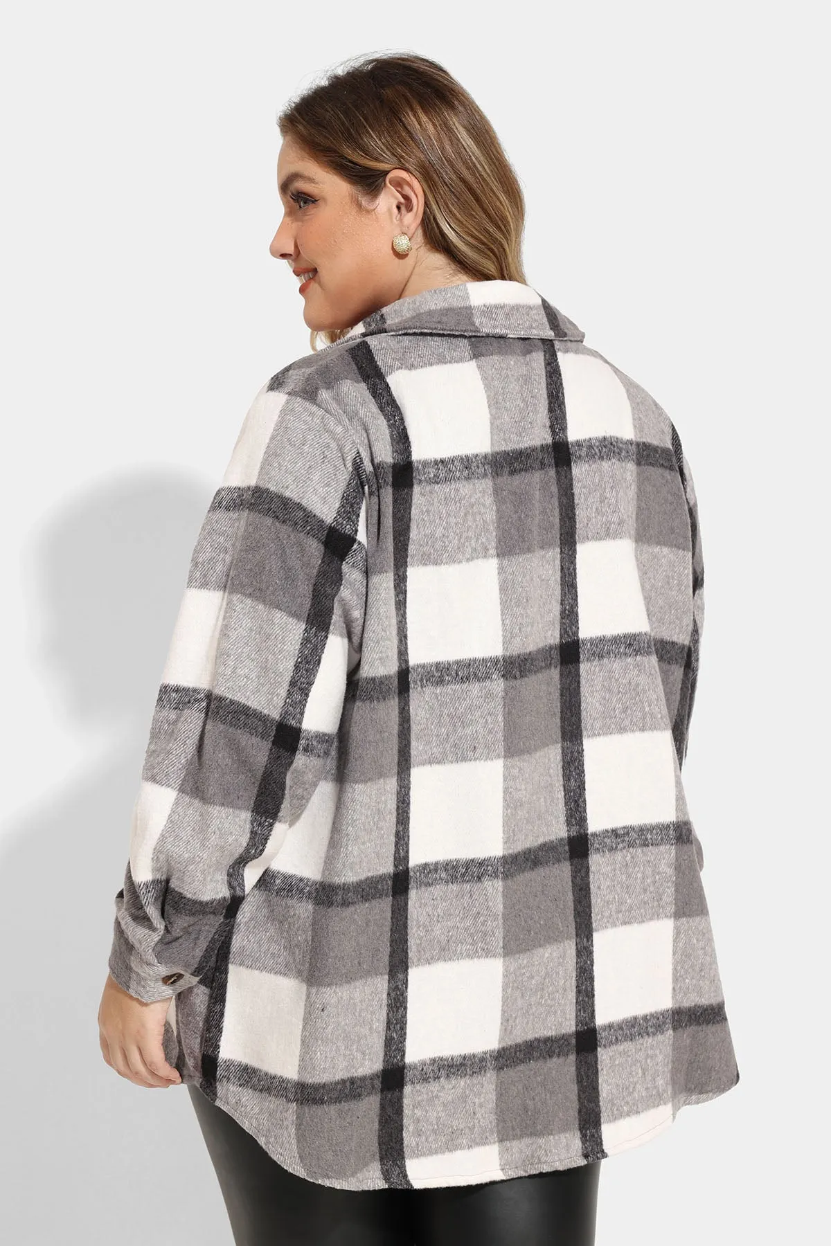 Pocket Plaid Patchwork Button Down Flanner Coat