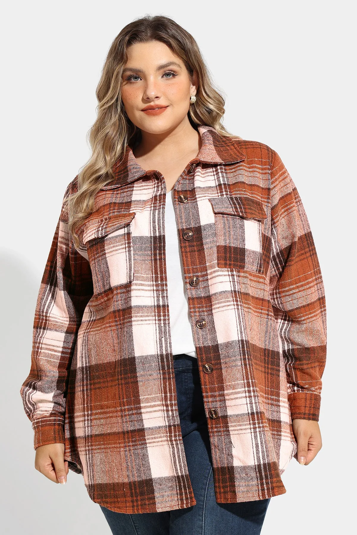 Pocket Plaid Patchwork Button Down Flanner Coat