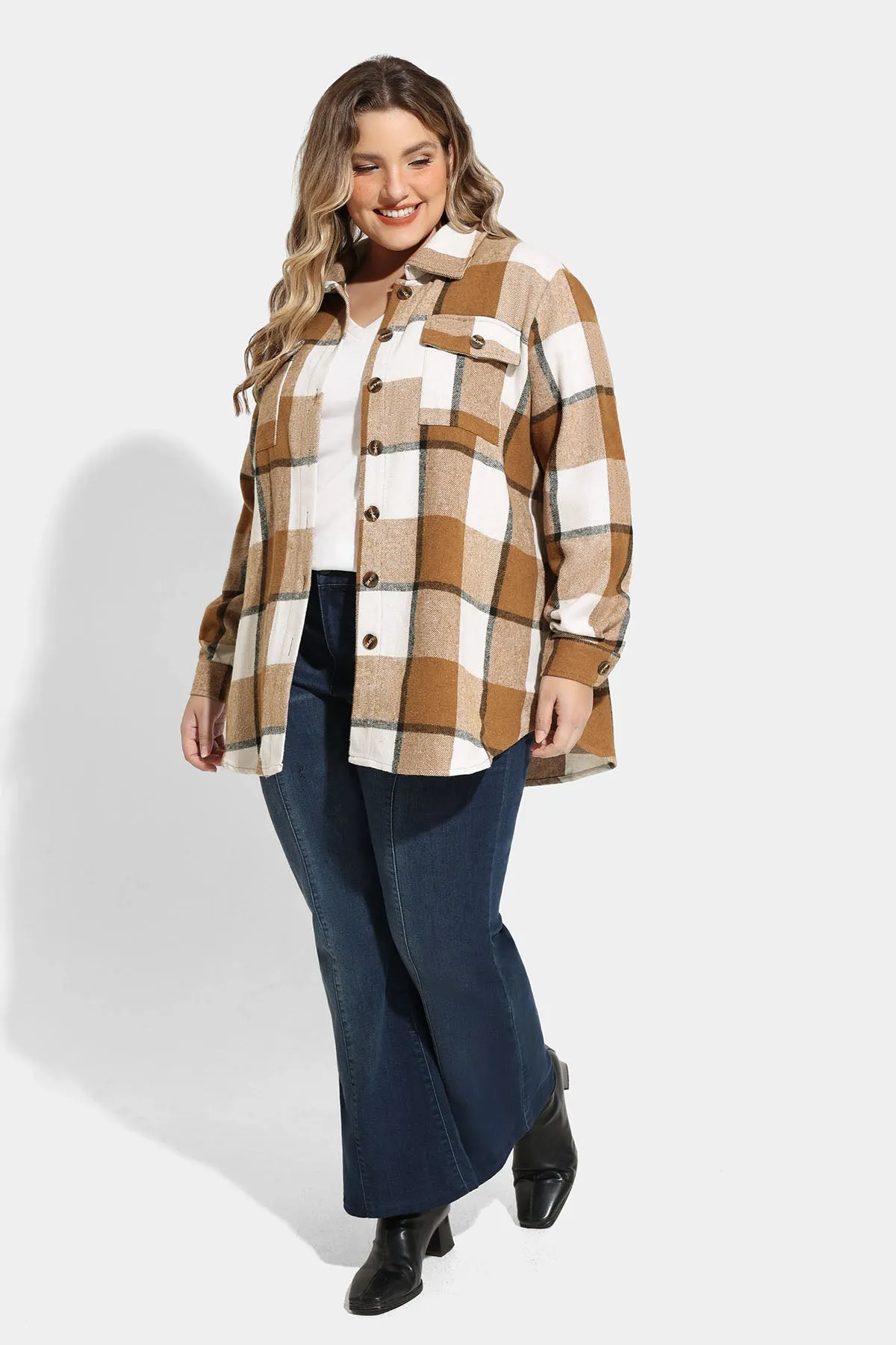 Pocket Plaid Patchwork Button Down Flanner Coat