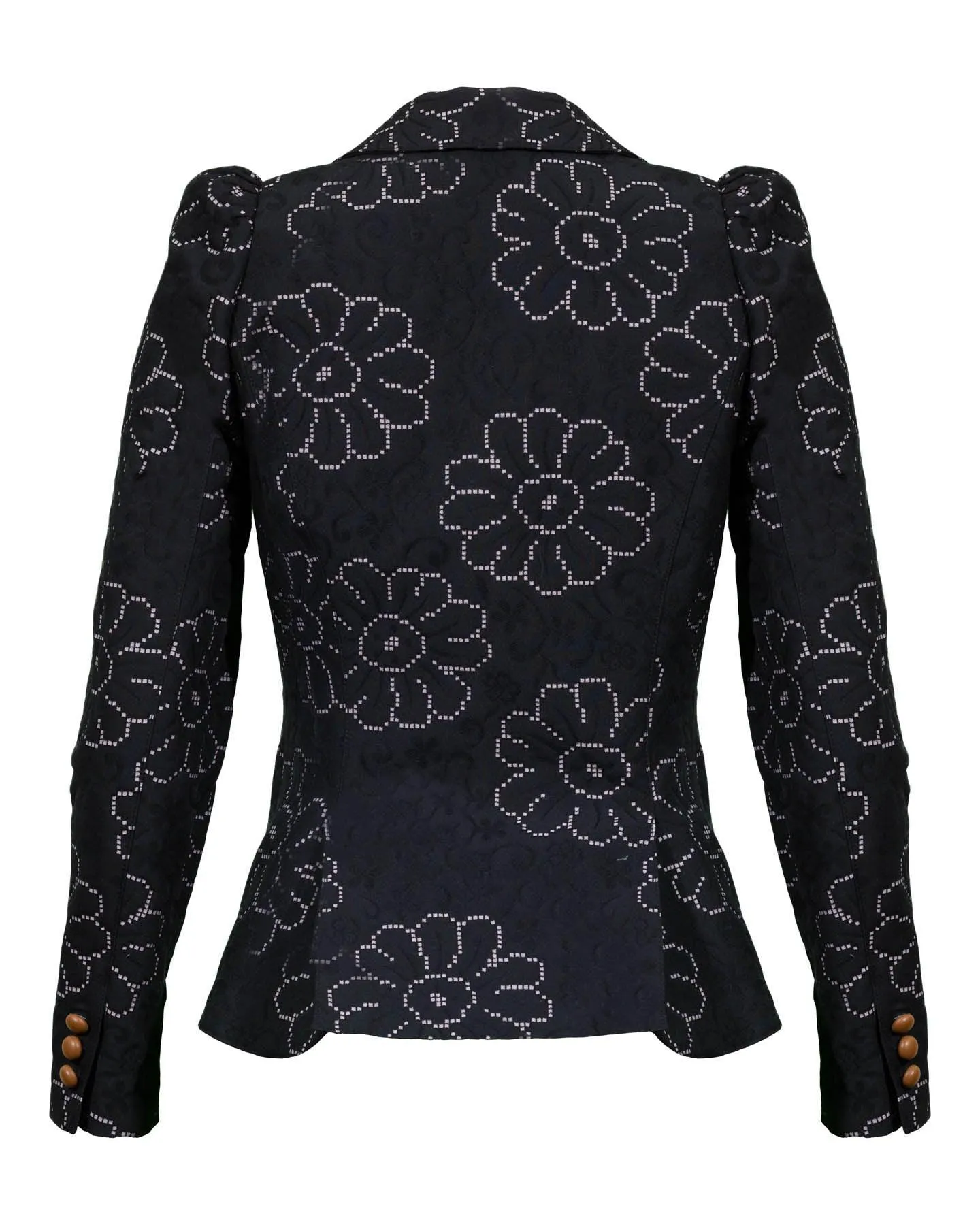 Pouf Sleeve One Button Blazer Black Floral