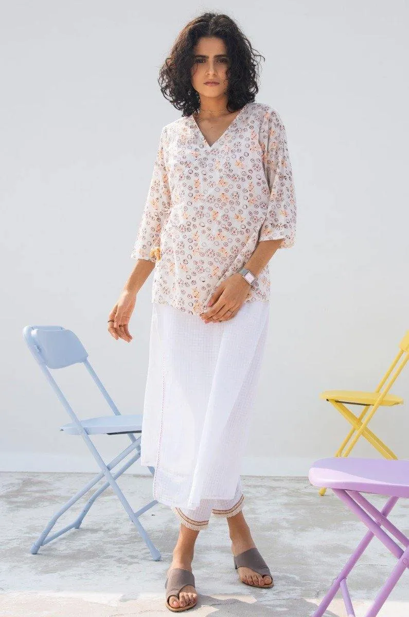 PRAIRIE THREE-PIECE SET- WHITE COTTON HAND BLOCK PRINTED