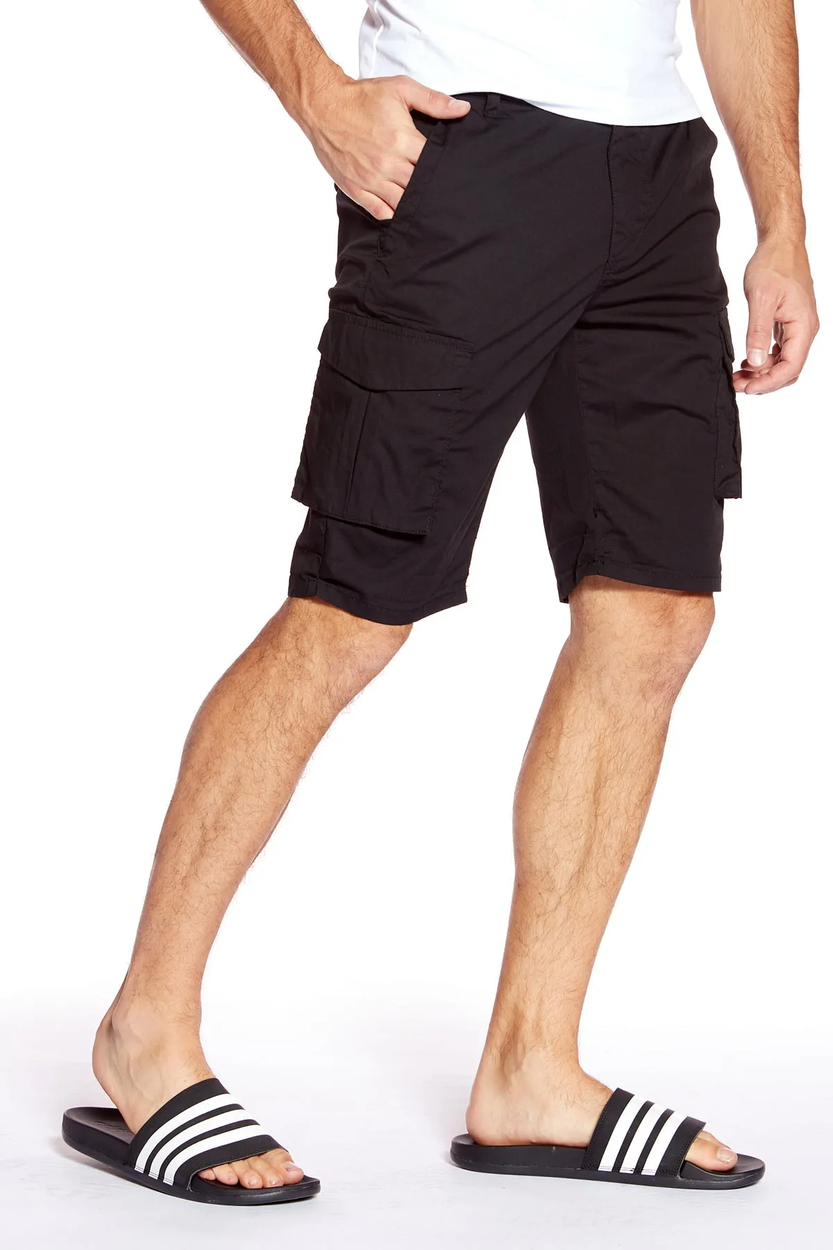 PRESLEY - Zip Front Cargo Poplin Shorts - Black