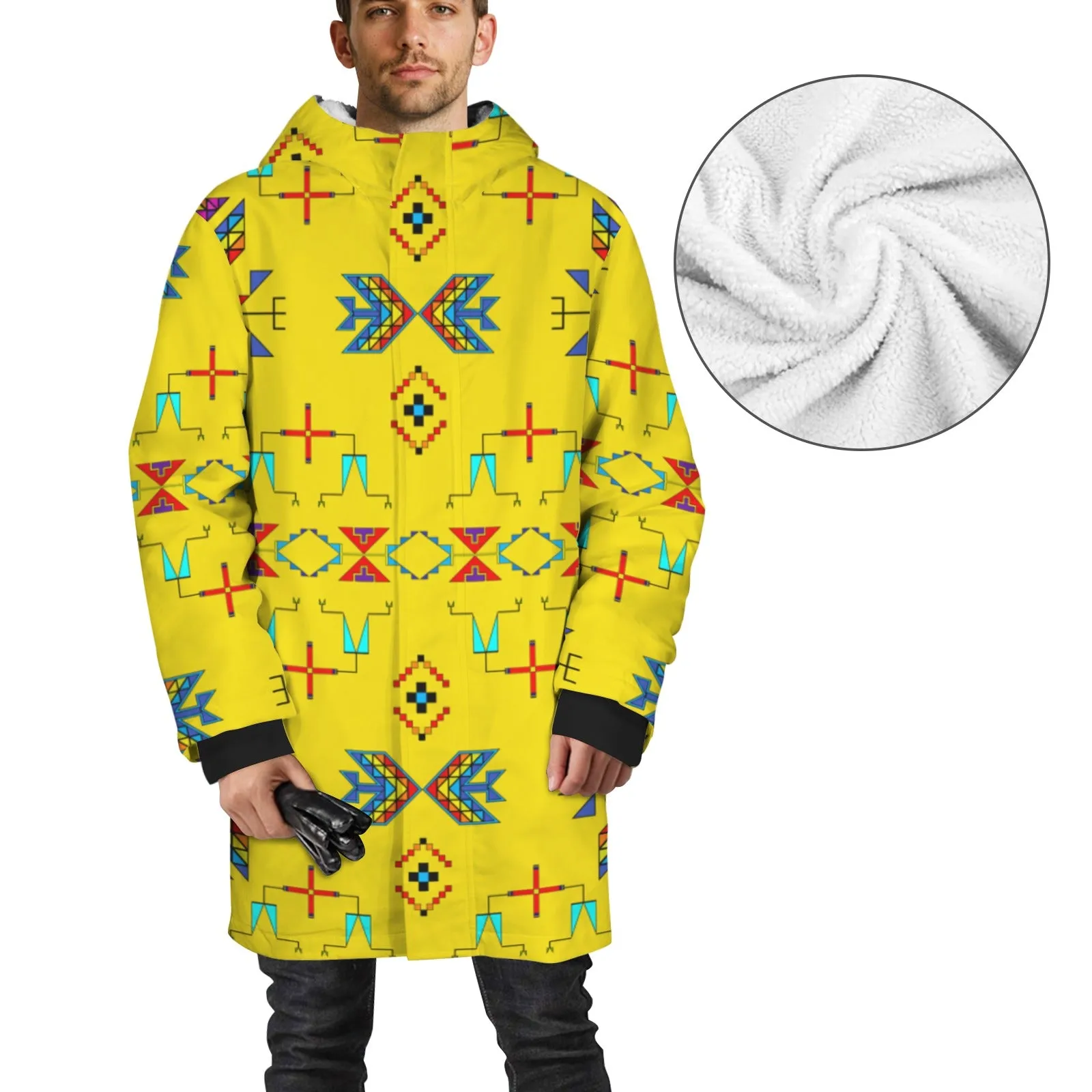 Rainbow Chief Rainbow Yellow Unisex Sherpa Lined Hooded Coat