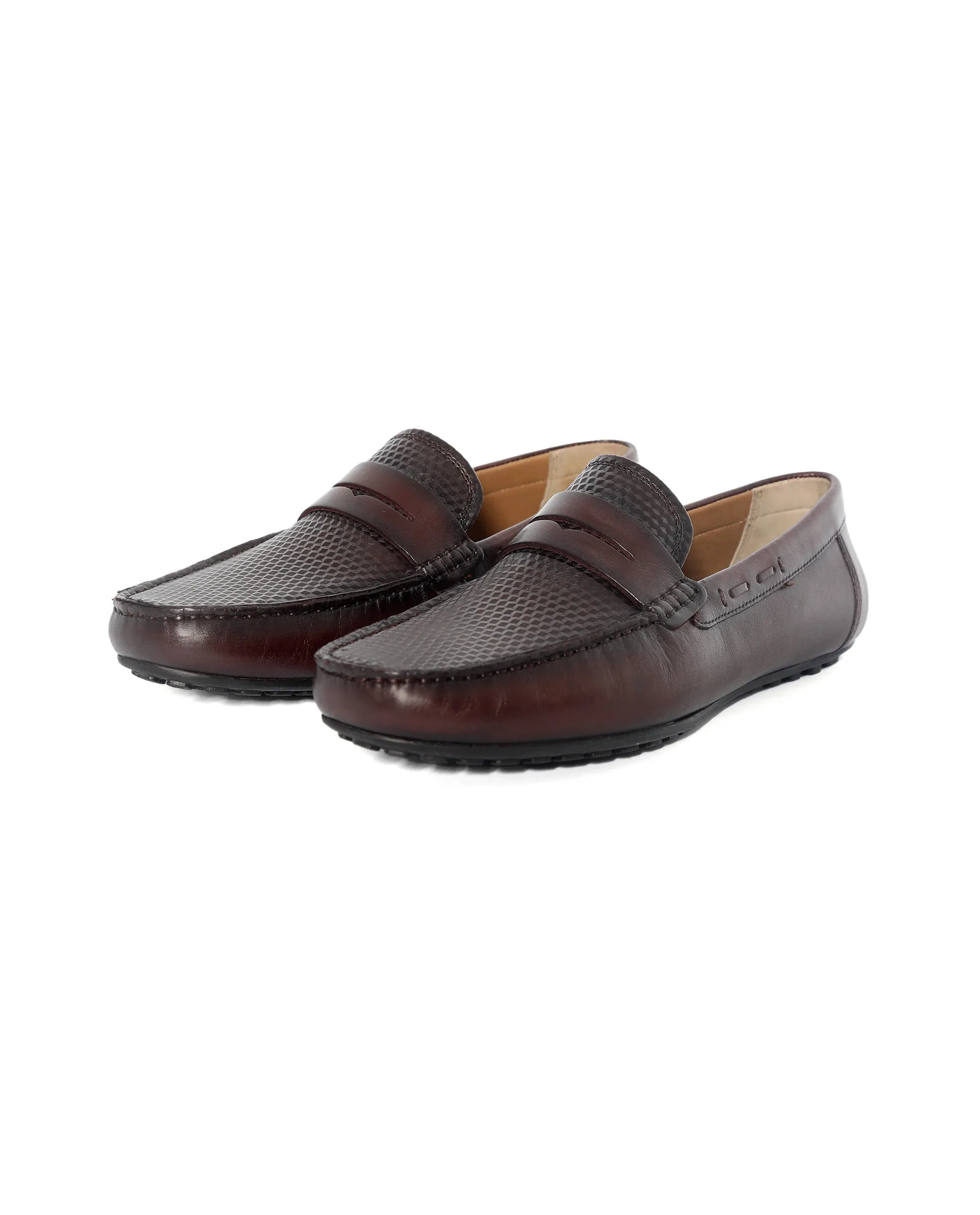 Rare Rabbit Men's Honey Burgundy Slip-On 3D Plated Genuine Leather Driver Moccasin