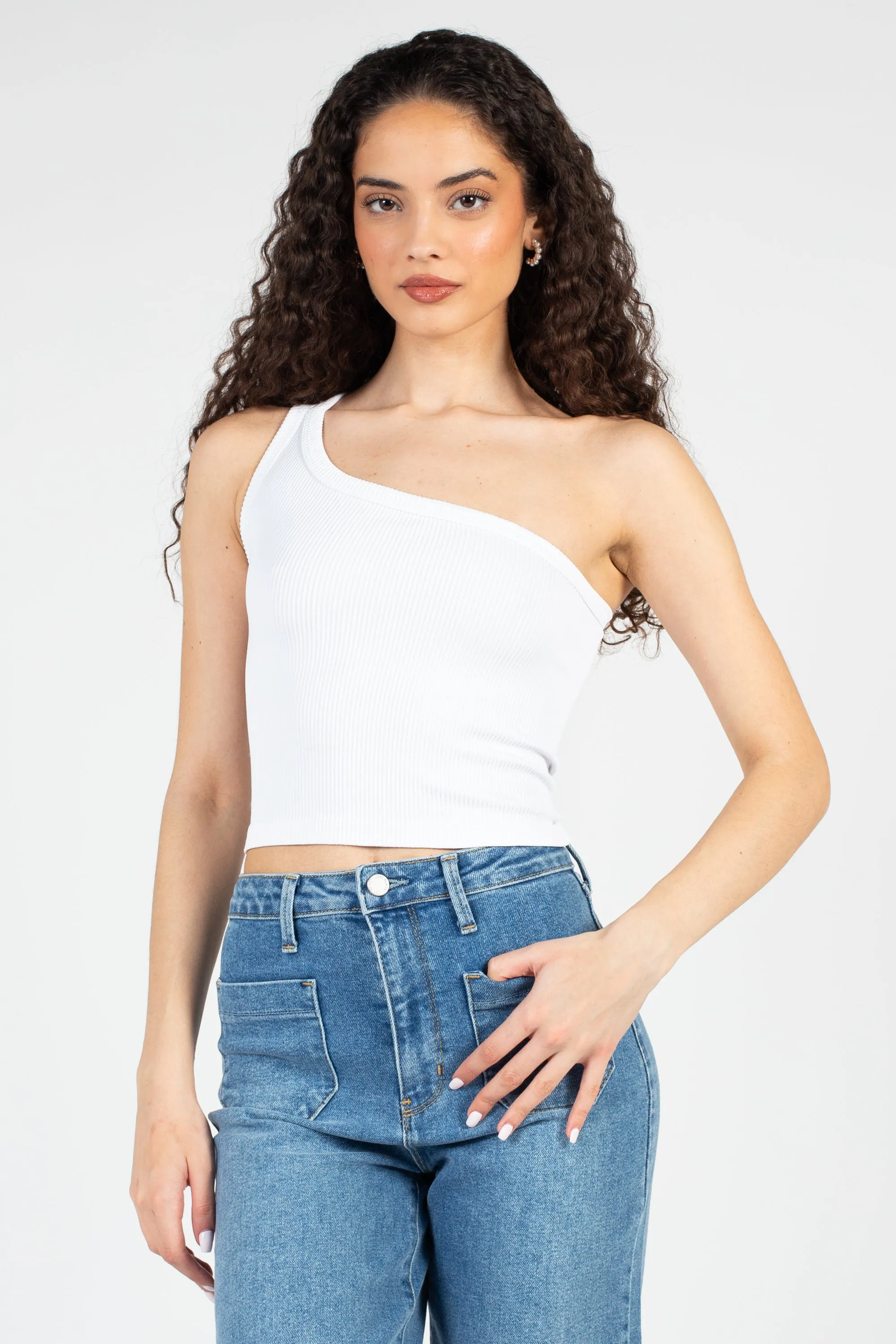 Ribbed One Shoulder Crop Top