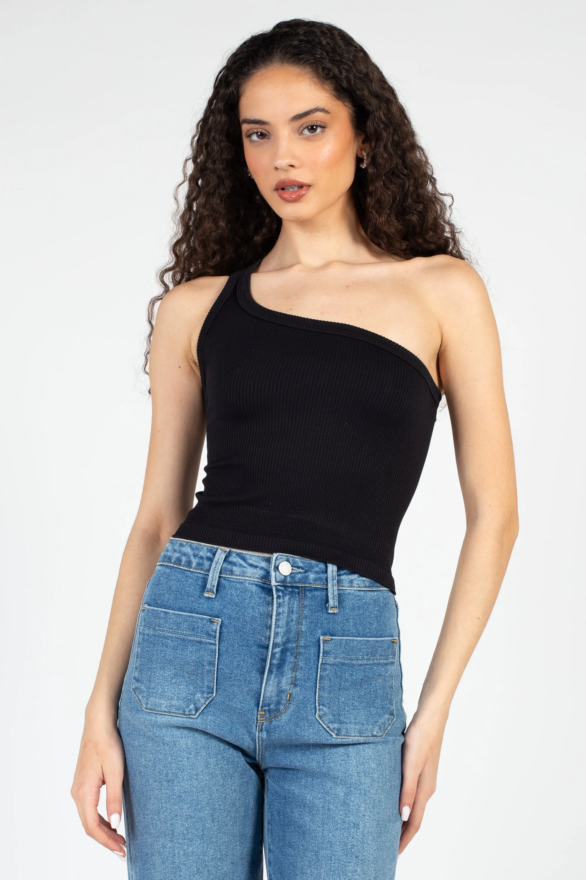 Ribbed One Shoulder Crop Top