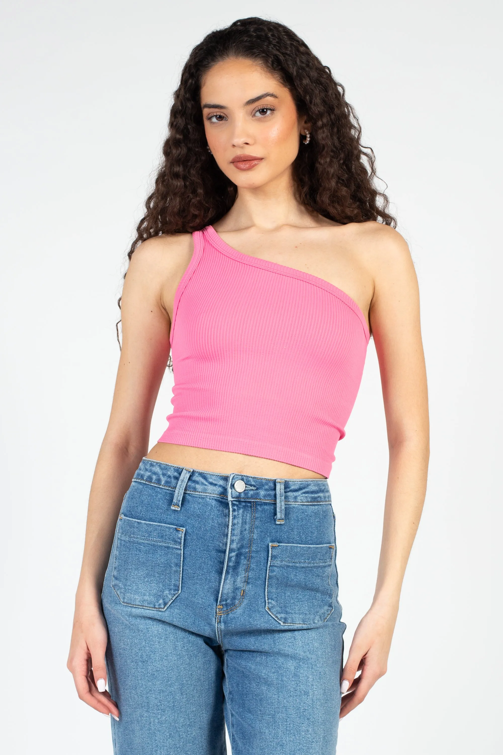 Ribbed One Shoulder Crop Top