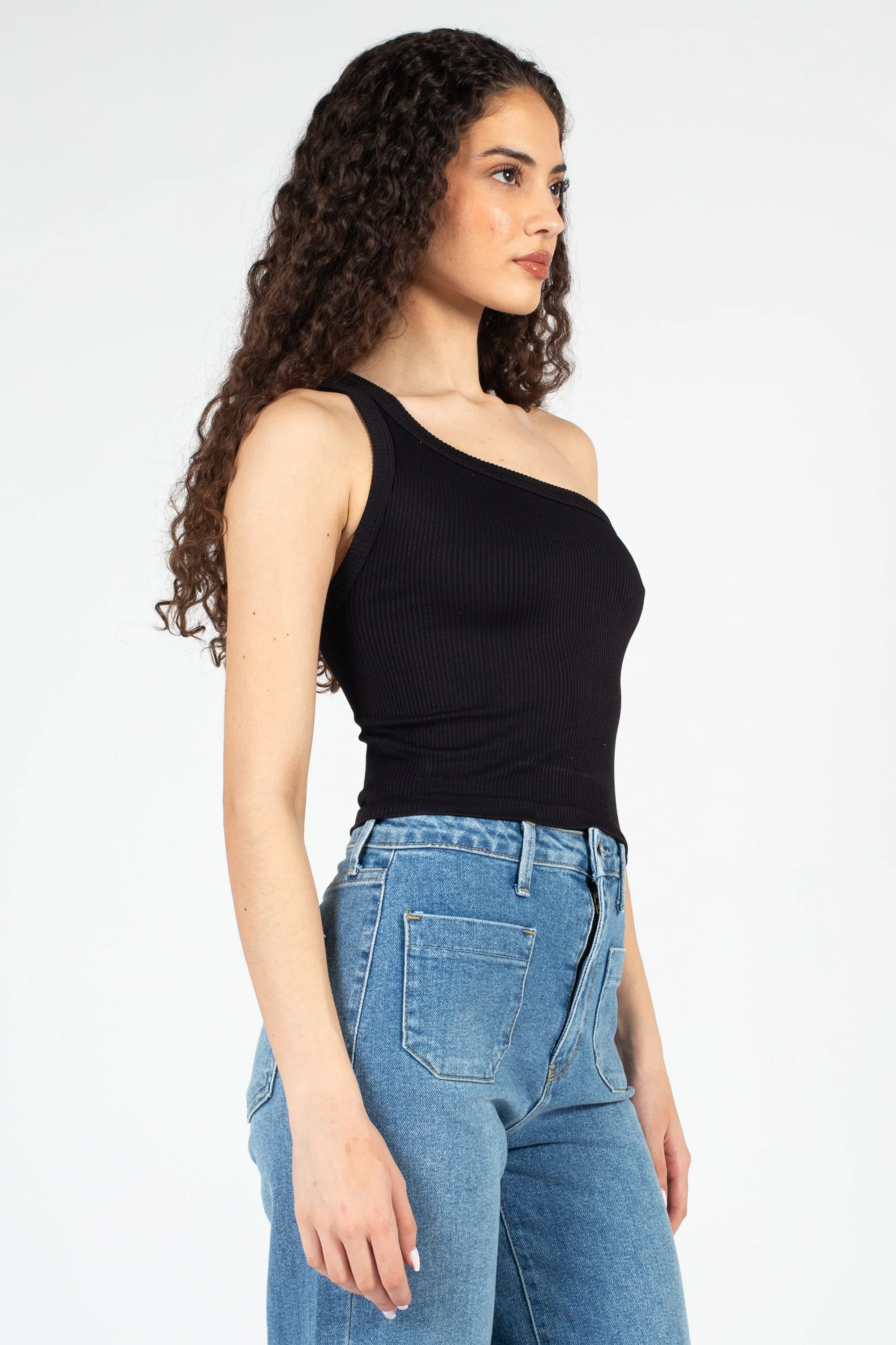 Ribbed One Shoulder Crop Top