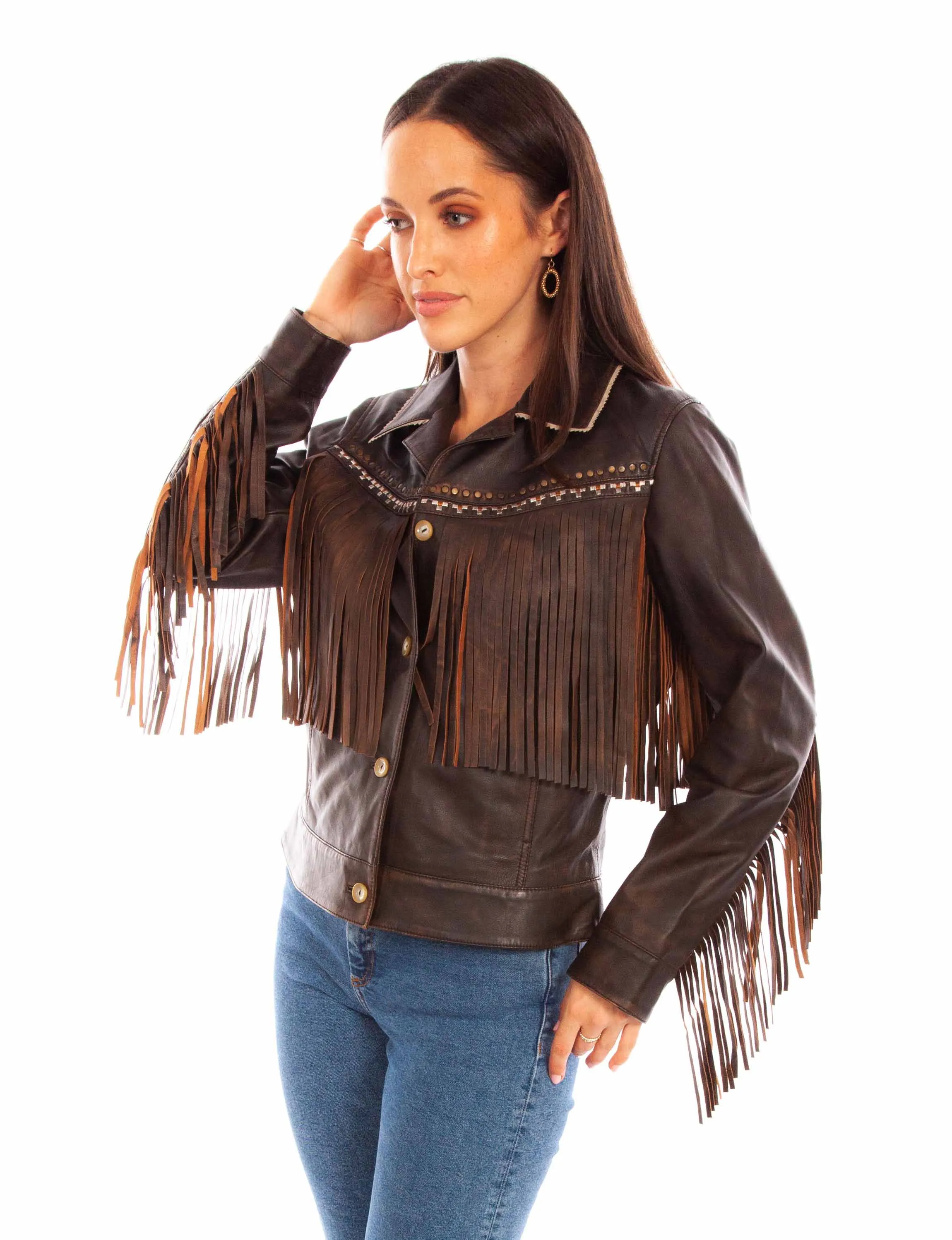 Scully Women's Brown Leather Fringe Jacket L1114