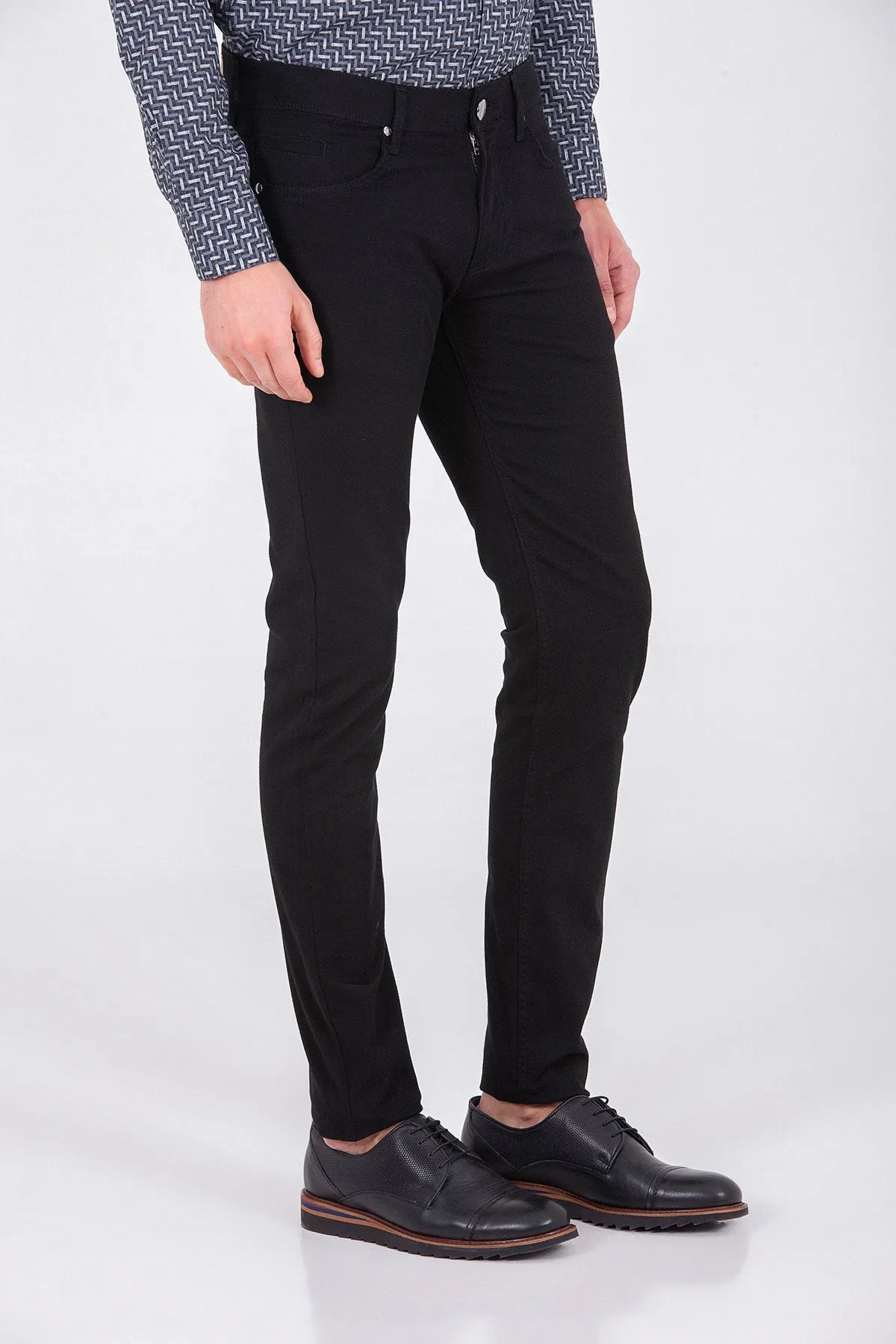 Slim Fit 5 Pocket Black Cotton Casual Pants