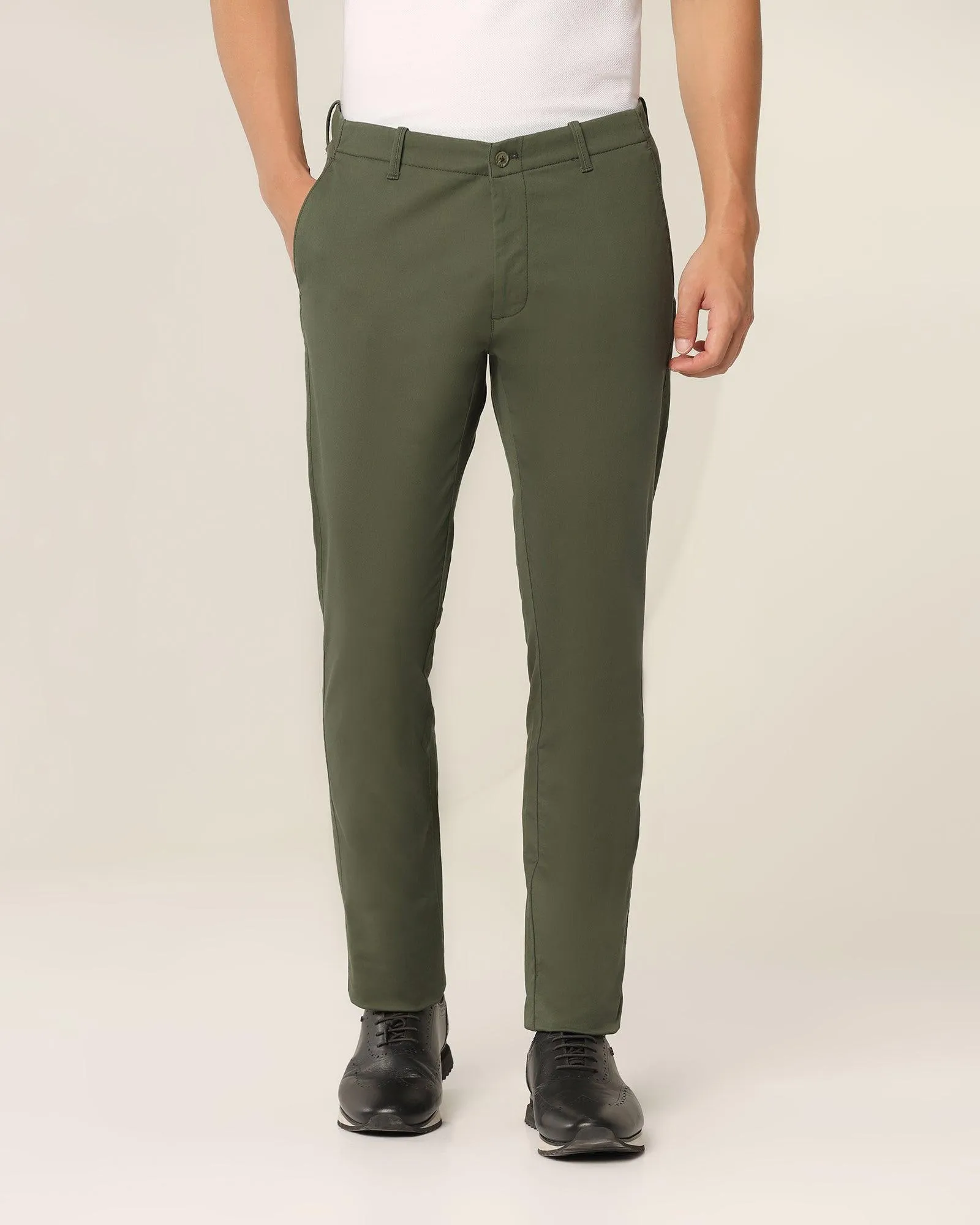 Slim Fit B-91 Casual Dark Green Textured Khakis - Segy