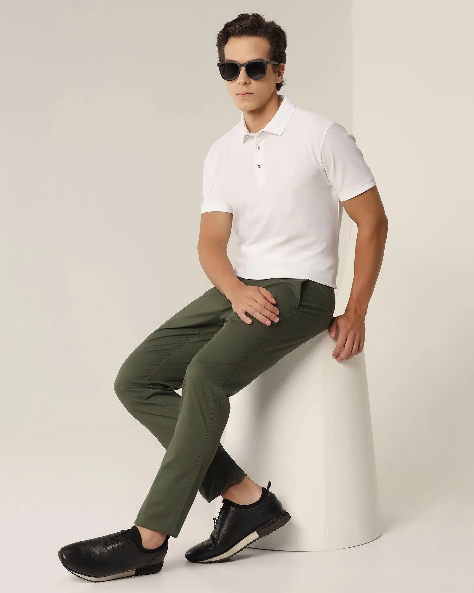 Slim Fit B-91 Casual Dark Green Textured Khakis - Segy