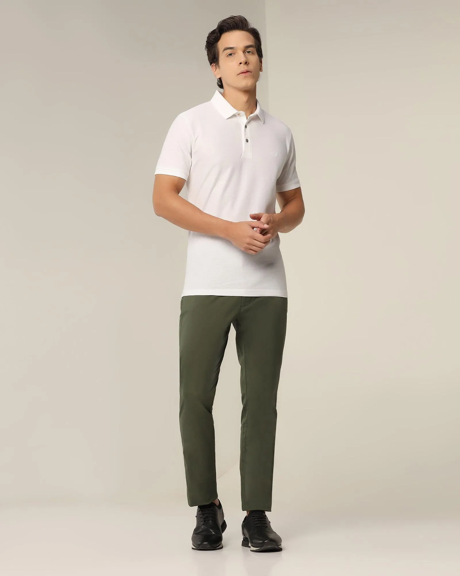 Slim Fit B-91 Casual Dark Green Textured Khakis - Segy