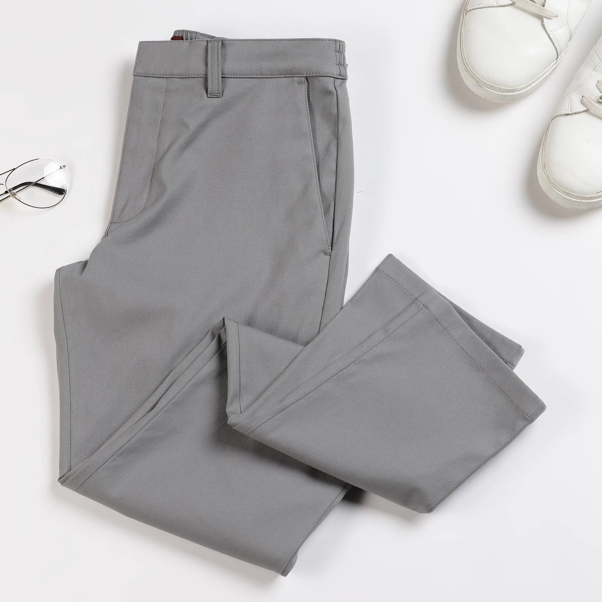 Slim Fit Elasticized Crossover Chinos - Frost Grey