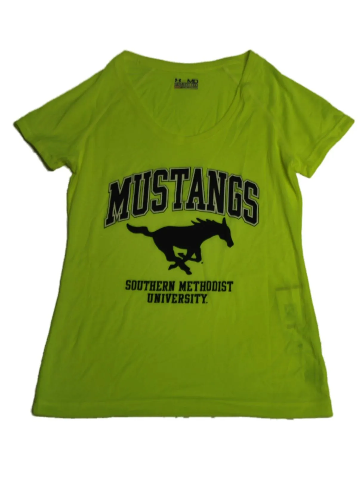 SMU Mustangs Under Armour Women Neon Yellow HeatGear Performance T-Shirt (M)