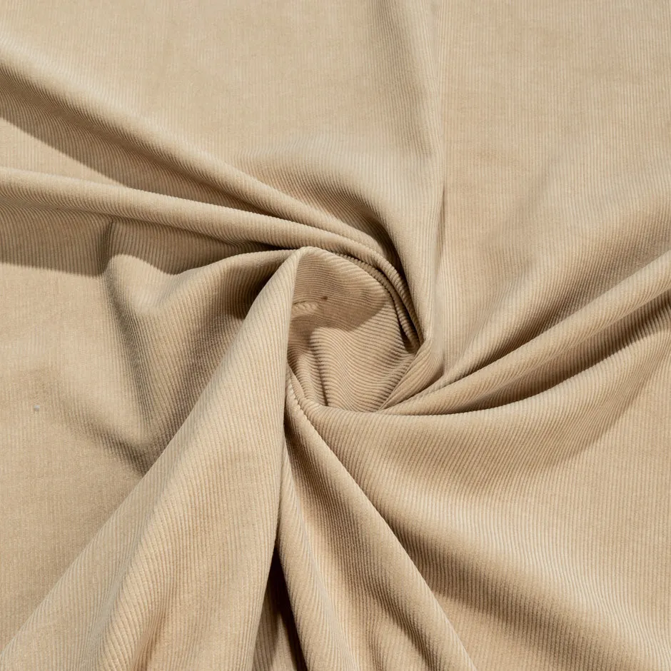 Soft Beige Thin Ribbed Stretch Cotton Corduroy